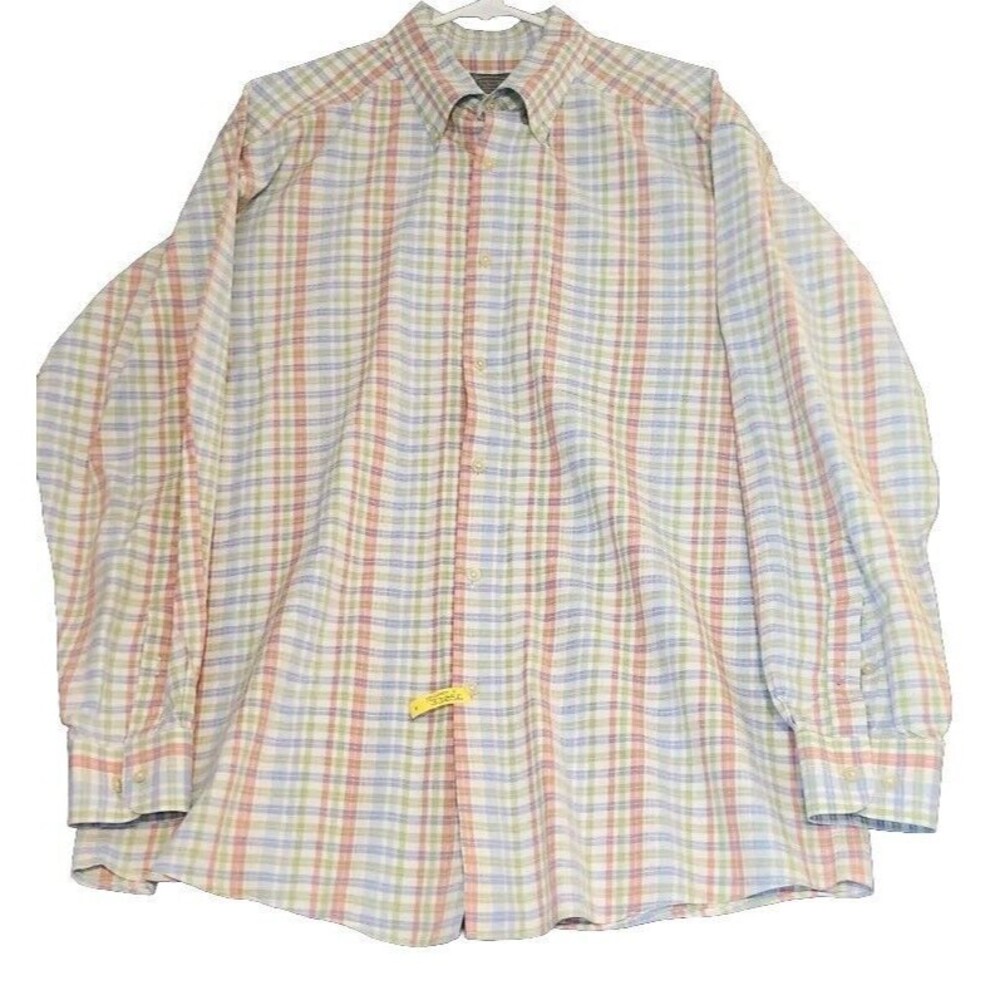 Talbots Mens Dress Shirt Sz‎ L Long Sleeve Button Up Blue Red Green Plaid